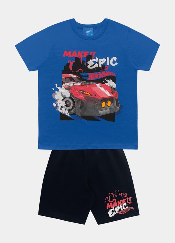 Conjunto Camiseta e Bermuda Hot Wheels Azul