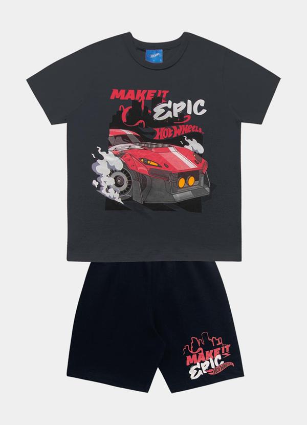 Cj.Camiseta/Bermuda Hot Wheels Cinza