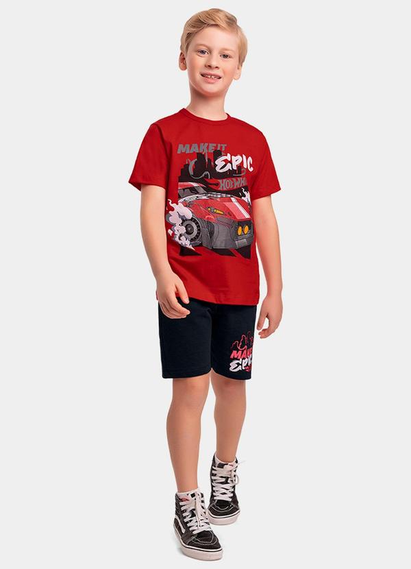 Conjunto Camiseta e Bermuda Hot Wheels Vermelho