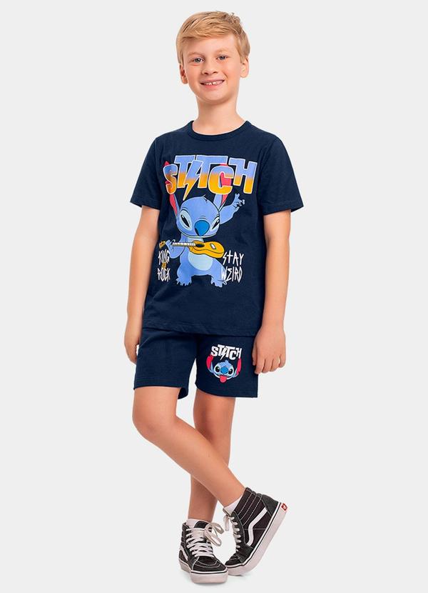 Conjunto Camiseta e Bermuda Lilo & Stitch Azul