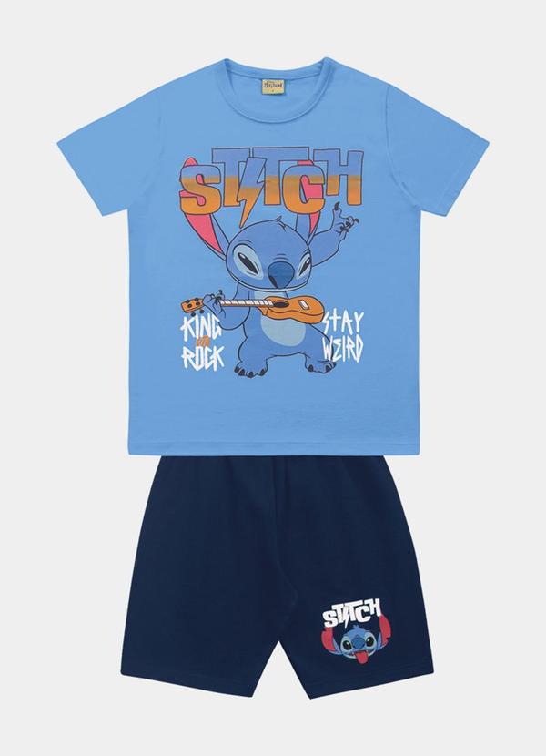 Conjunto Camiseta e Bermuda Lilo & Stitch Azul