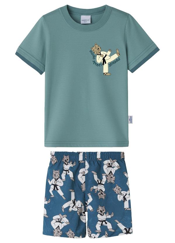 Conjunto Artes Marciais Microfibra Azul Petróleo