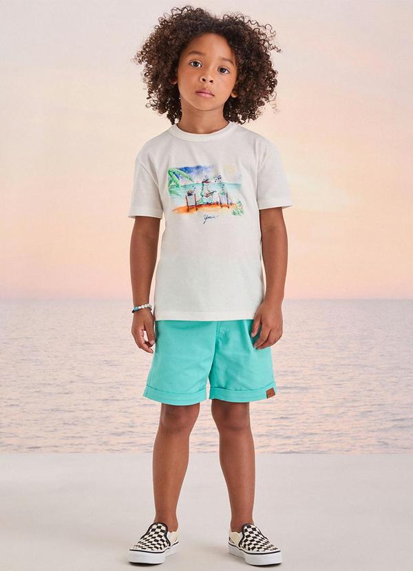 Conjunto Azul Acqua Estampado Off White