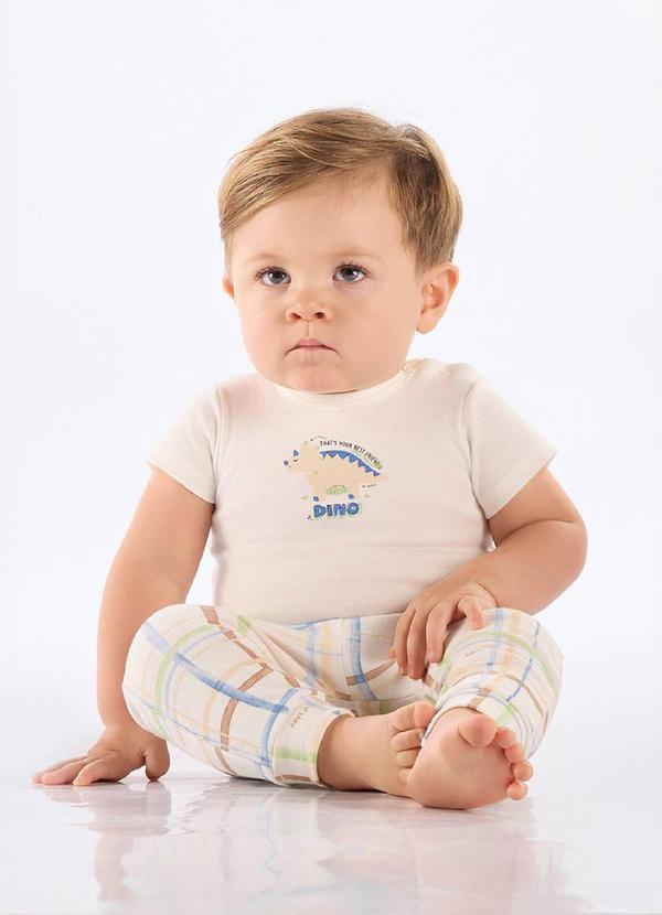 Conjunto Bebê Body e Calça Xadrez Branco