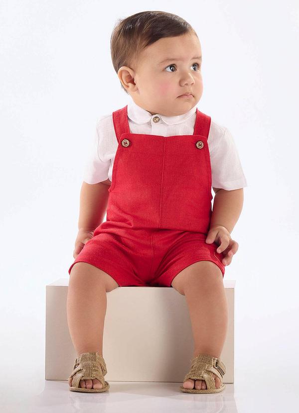 Conjunto Bebê Body e Jardineira Vermelho