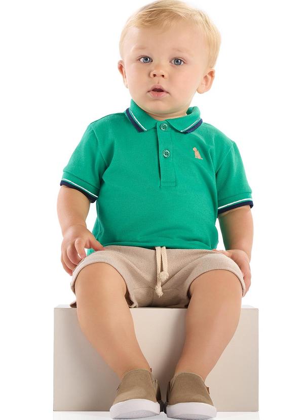 Vista 2 Conjunto Bebê Camisa Polo Bermuda Quimby Verde Quimby