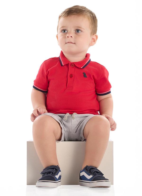 Vista 2 Conjunto Bebê Camisa Polo Bermuda Vermelho Quimby Quimby