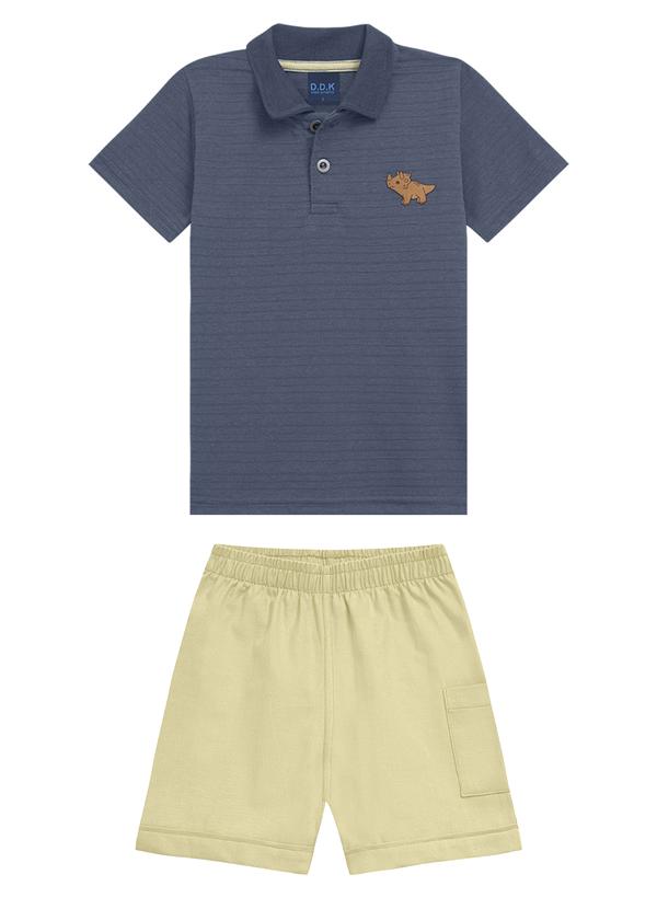 Conjunto Bebê Camisa Polo Retilínea Azul