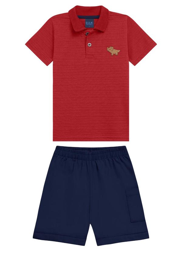 Conjunto Bebê Camisa Polo Retilínea Vermelho