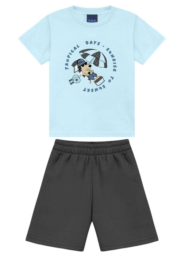 Conjunto Bebê Camiseta Cachorro e Bermuda Azul