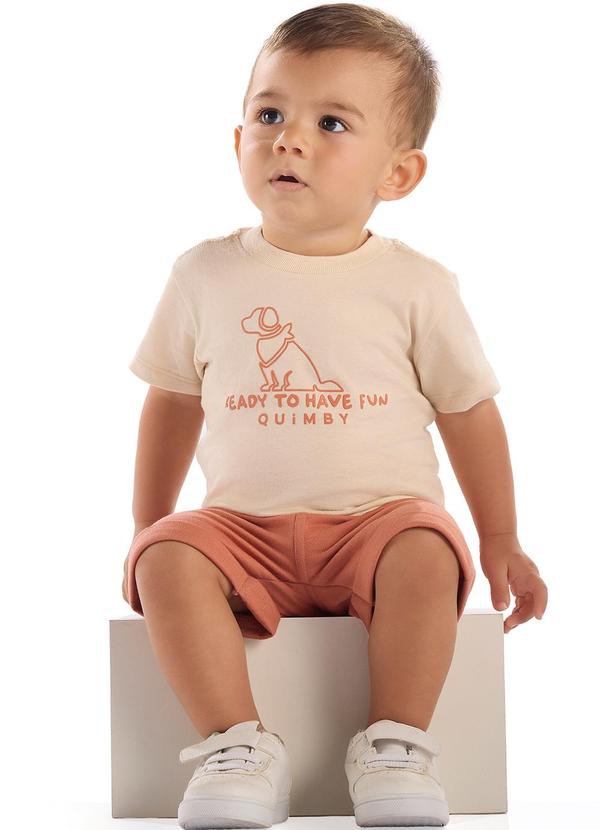 Conjunto Bebê Camiseta e Bermuda Quimby Bege