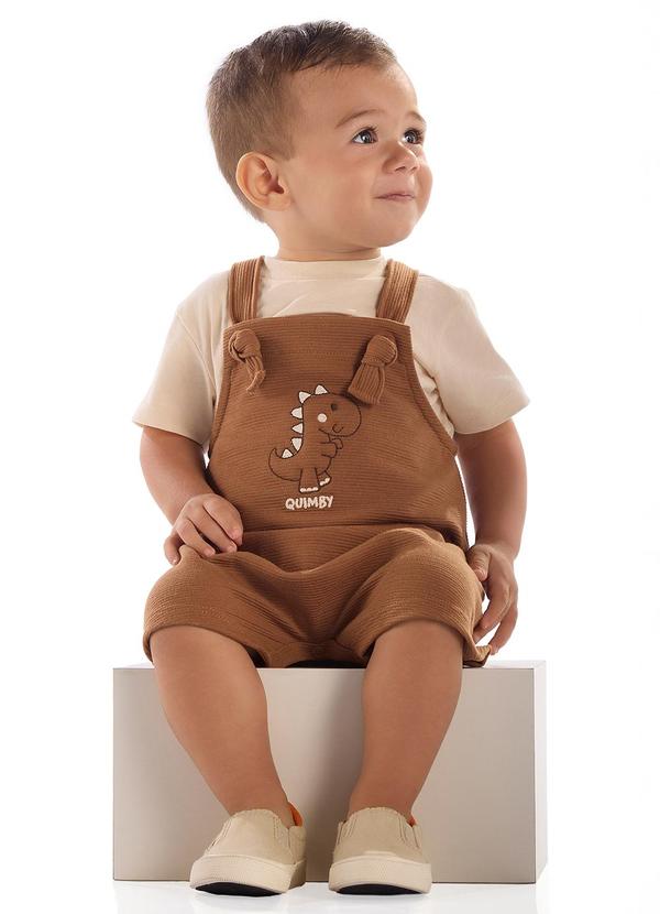 Vista 2 Conjunto Bebê Camiseta e Jardineira Quimby Bege Quimby