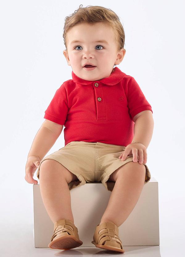 Conjunto Bebê com Body e Bermuda Vermelho