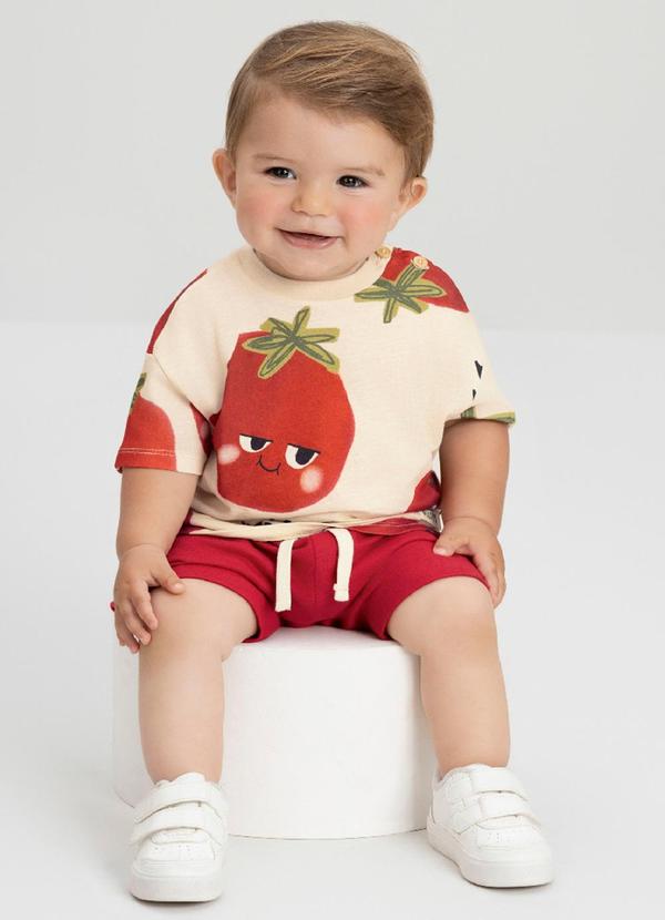 Conjunto Bebê com Camiseta e Short Três e Já Bege