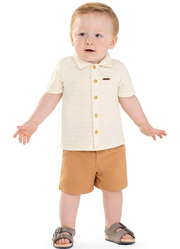 Conjunto Bebê Menino Camisa Texturizada Bege