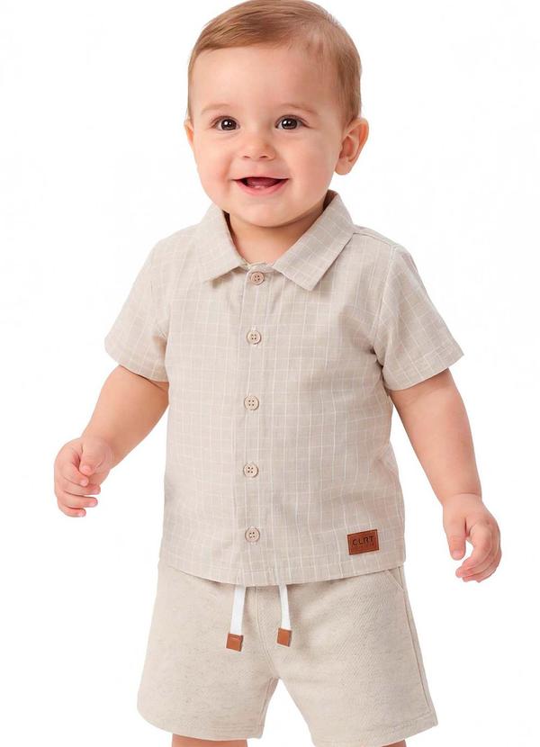 Conjunto Bebê Menino Camisa Xadrez Bege