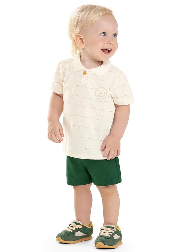 Conjunto Bebê Menino Polo com Bordado Bege