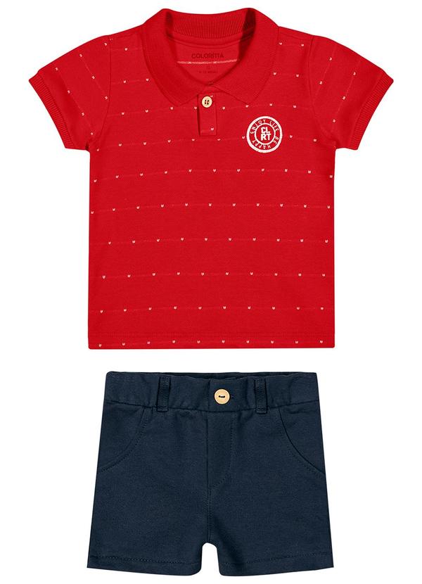 Conjunto Bebê Menino Polo com Bordado Vermelho
