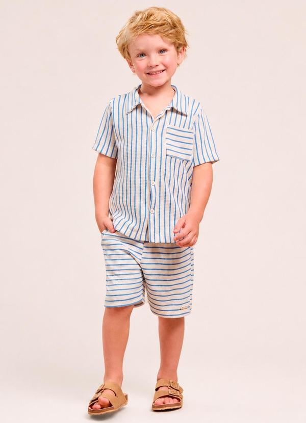 Conjunto Bebê Menino Verão Tricot Listrado Azul