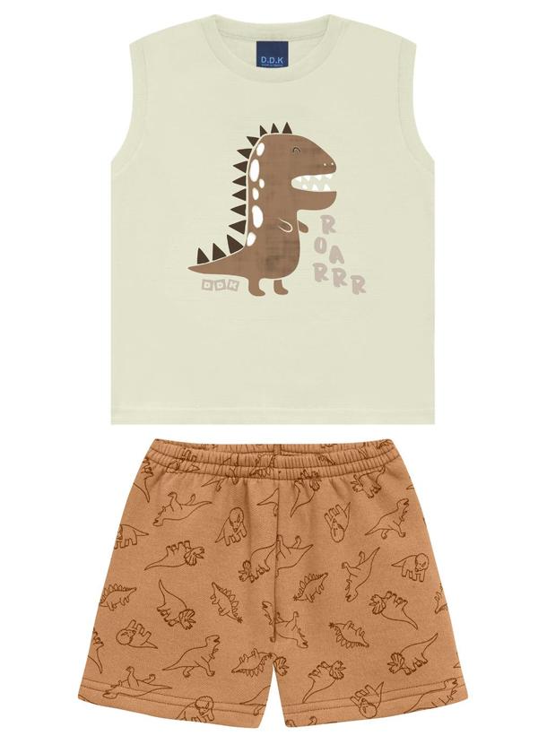 Conjunto Bebê Regata Machão Dino e Bermuda Bege