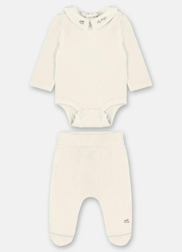 Conjunto Bebê Body e Calça com Pezinho em Suedine Branco