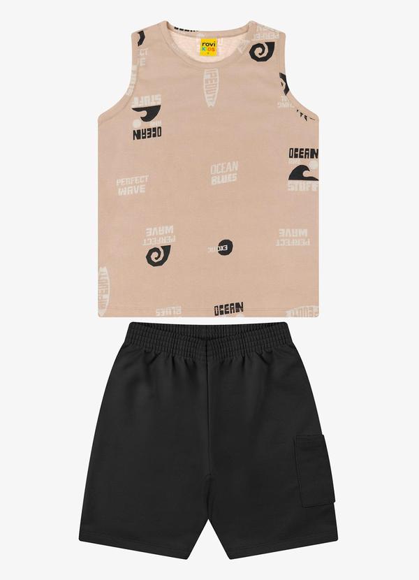 Vista 2 Conjunto Bermuda com Machão Masculino Marrom Rovi Kids Rovi Kids