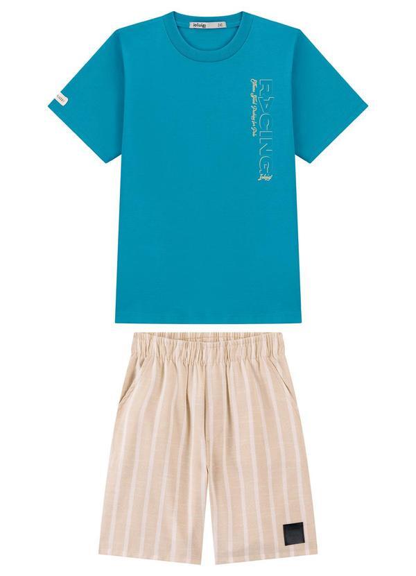 Conjunto Bermuda Listrada e Camiseta Azul