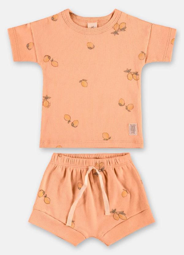 Conjunto Blusa Short Ribana Nature Marrom