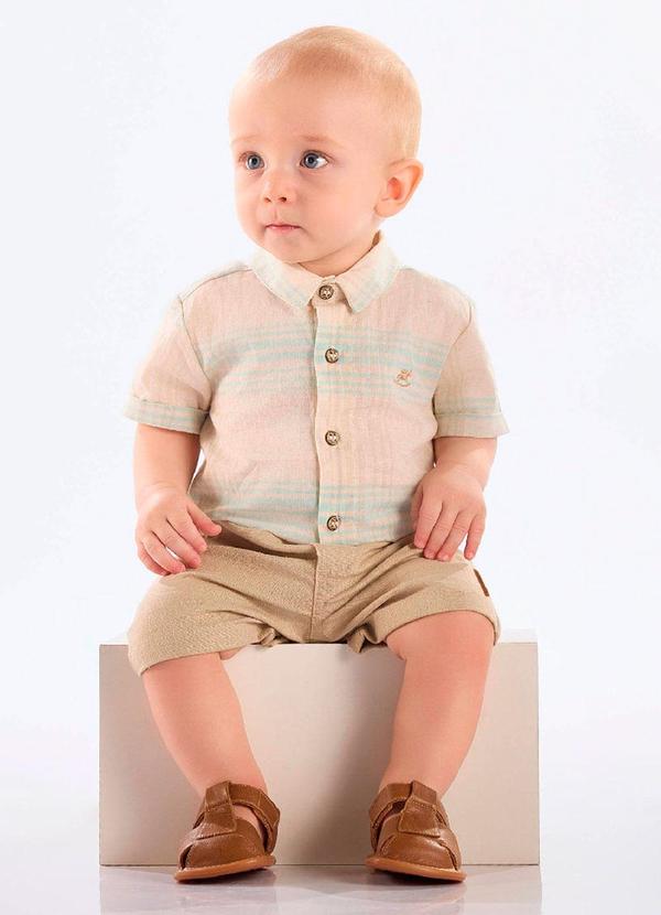 Conjunto Body Bermuda Linho Cinza