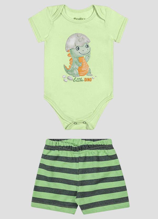 Conjunto Body Cotton e Bermuda Listrado Verde