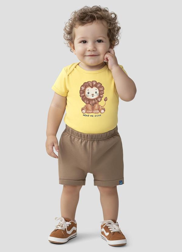 Conjunto Body Cotton e Bermuda Sarjado Amarelo