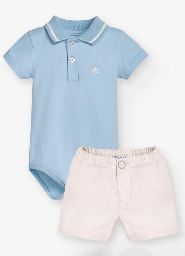Vista 2 Conjunto Body Polo e Bermuda Masculino Azul Trick Nick Trick Nick