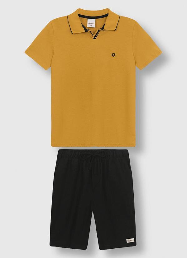 Conjunto Bordado em Malha Texturizada Amarelo