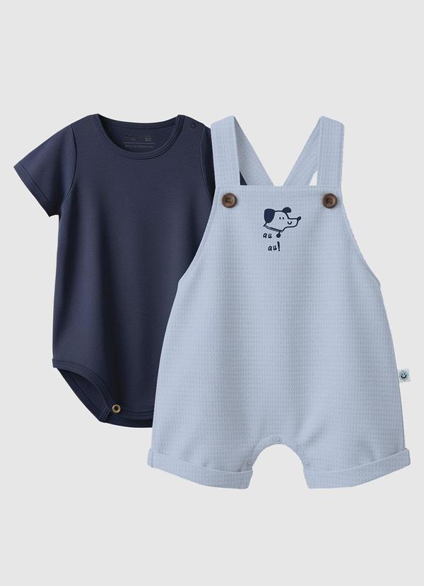 Conjunto Cachorrinho Puff Malha Azul Marinho