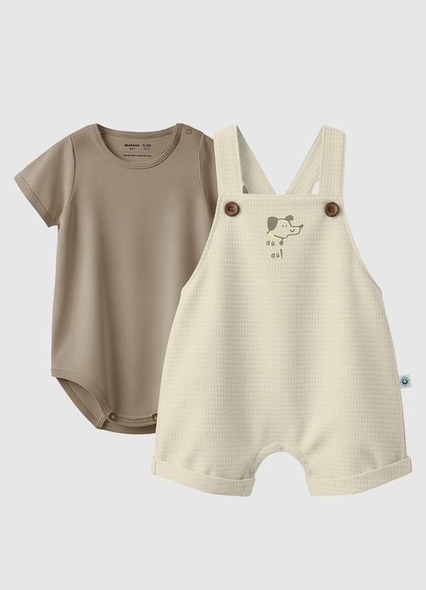 Conjunto Cachorrinho Puff Malha Taupe