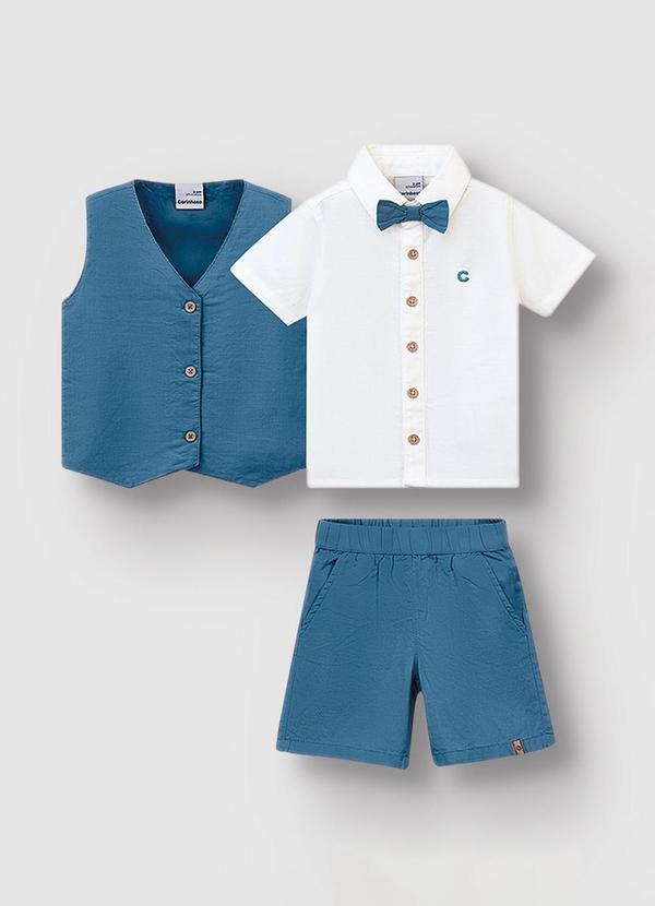 Vista 2 Conjunto Camisa com Bordado Menino Branco Carinhoso Carinhoso