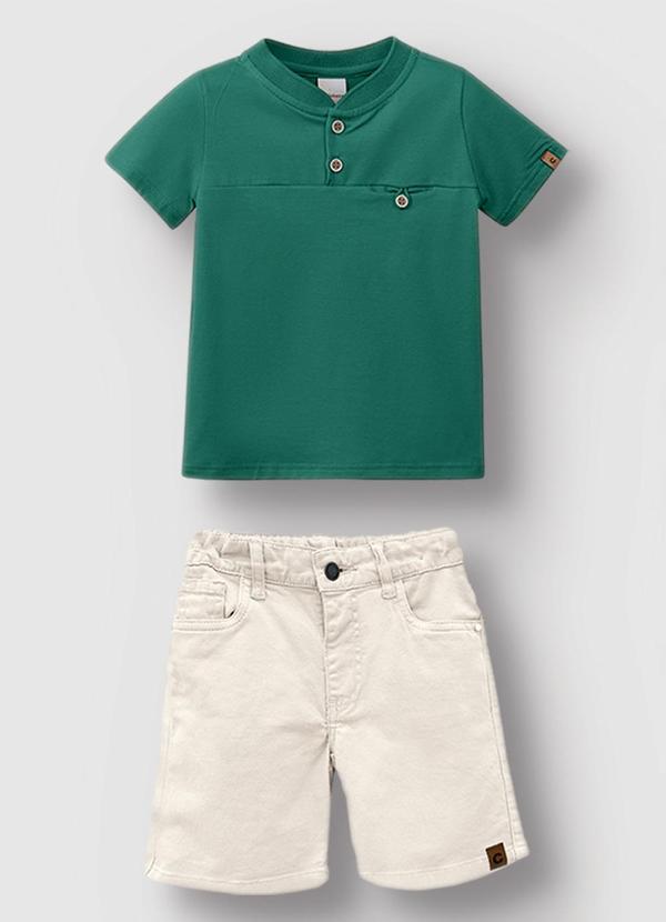 Vista 2 Conjunto Camisa com Botões Menino Verde Carinhoso Carinhoso
