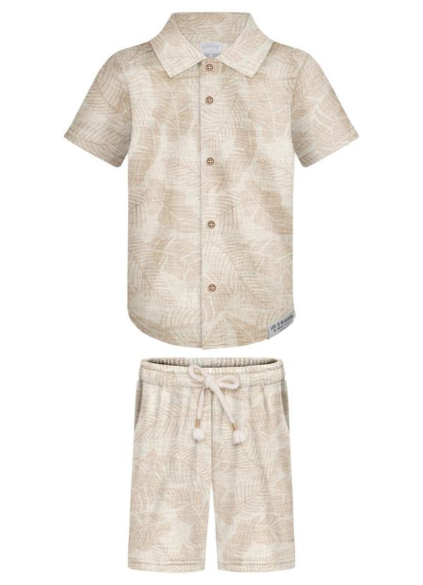 Vista 2 Conjunto Camisa e Bermuda com Linho Bege Alakazoo Alakazoo