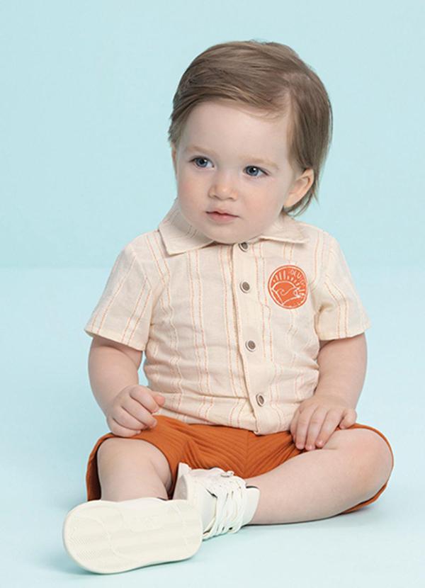 Vista 2 Conjunto Camisa e Bermuda em Gorgurinho Laranja Ioluig Ioluig
