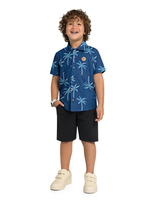 Conjunto Camisa e Bermuda em Moletinho Azul