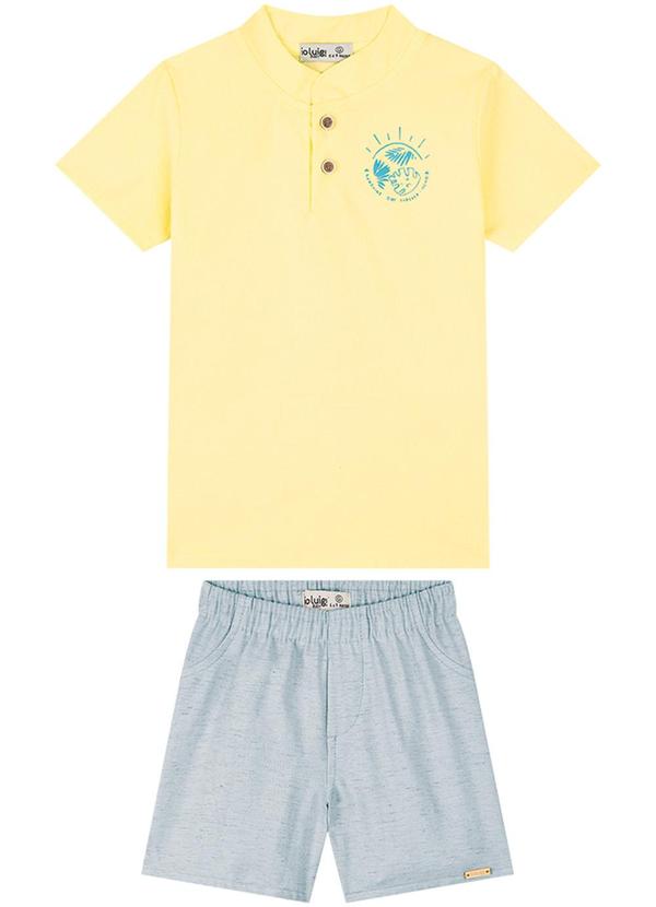 Vista 2 Conjunto Camisa e Bermuda Tecido Linho Amarelo Ioluig Ioluig