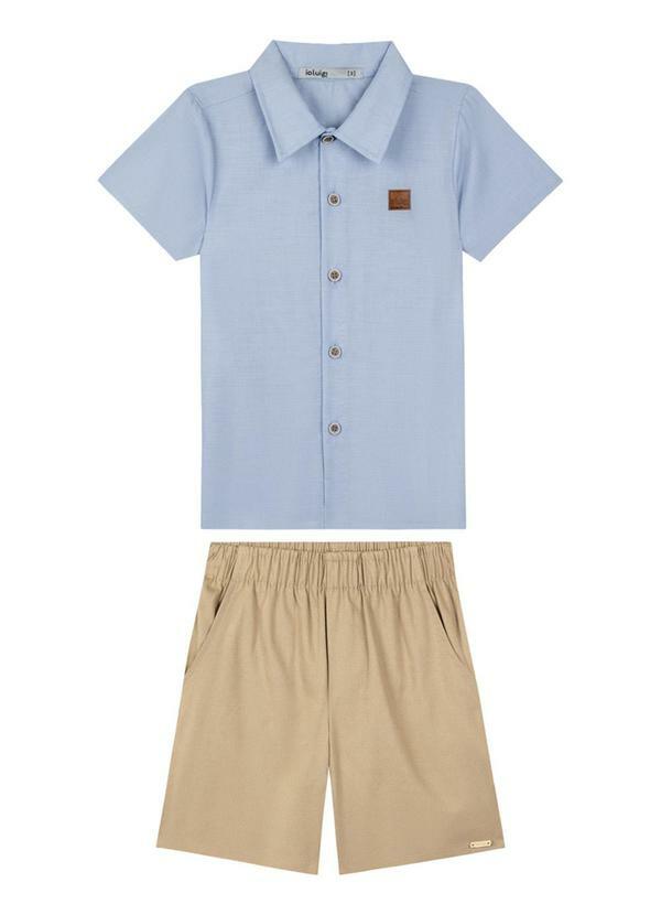 Vista 2 Conjunto Camisa em Tricoline e Bermuda Azul Ioluig Ioluig