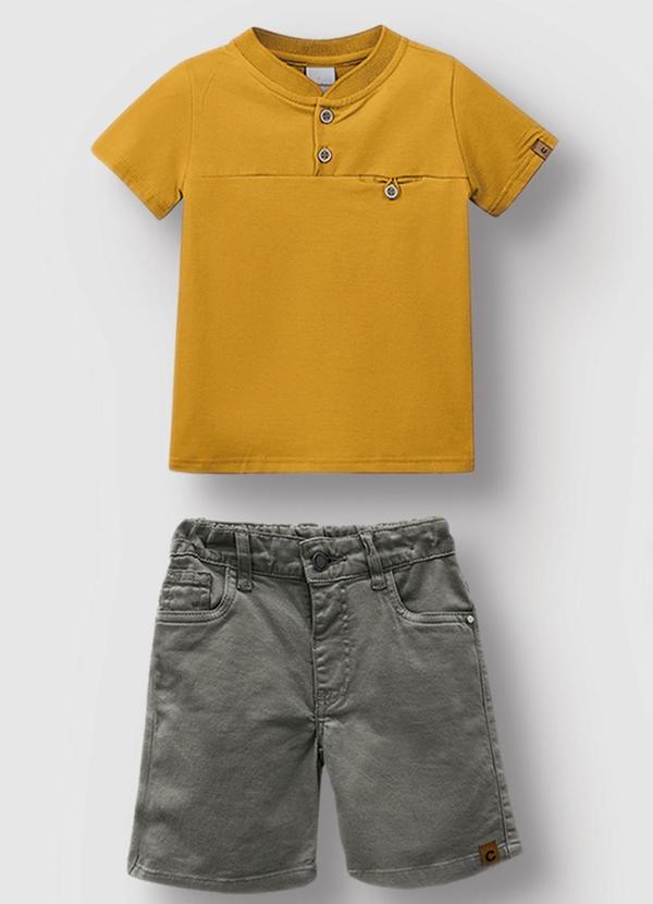 Vista 2 Conjunto Camisa Menino Amarelo Mostarda Carinhoso Carinhoso