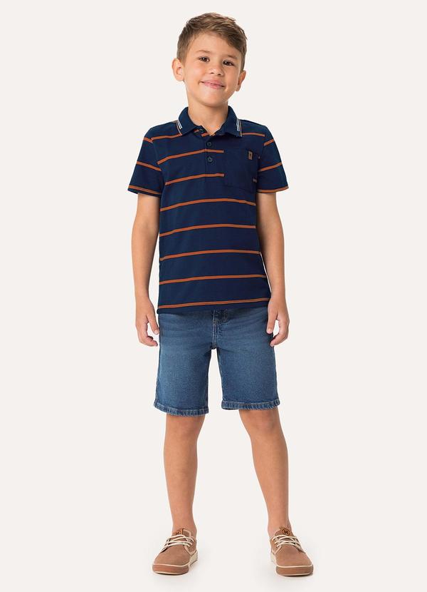 Vista 2 Conjunto Camisa Polo & Bermuda Jeans Azul Marinho Carinhoso Carinhoso