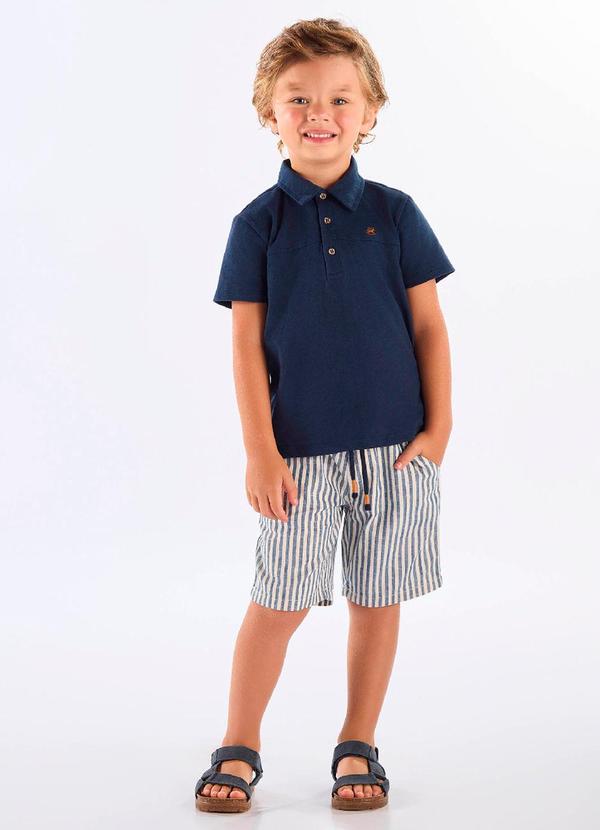 Conjunto Camisa Polo Bermuda Listrada Azul