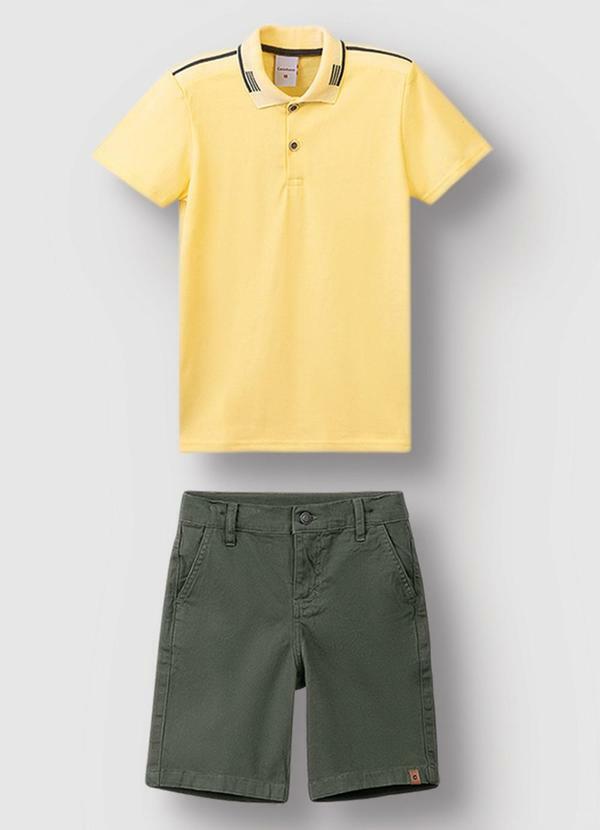 Vista 2 Conjunto Camisa Polo com Sarja Amarelo Carinhoso Carinhoso
