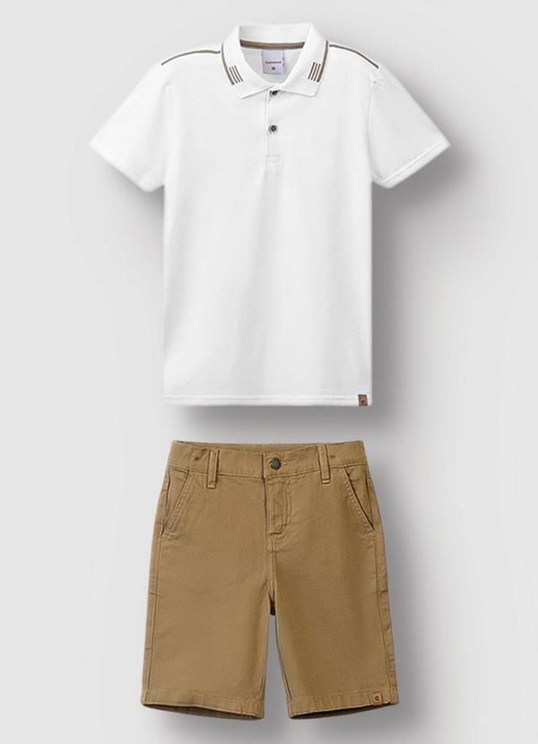 Vista 2 Conjunto Camisa Polo com Sarja Branco Carinhoso Carinhoso