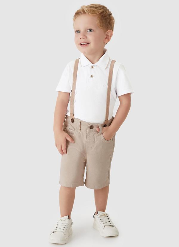 Vista 2 Conjunto Camisa Polo com Suspensório Branco Carinhoso Carinhoso
