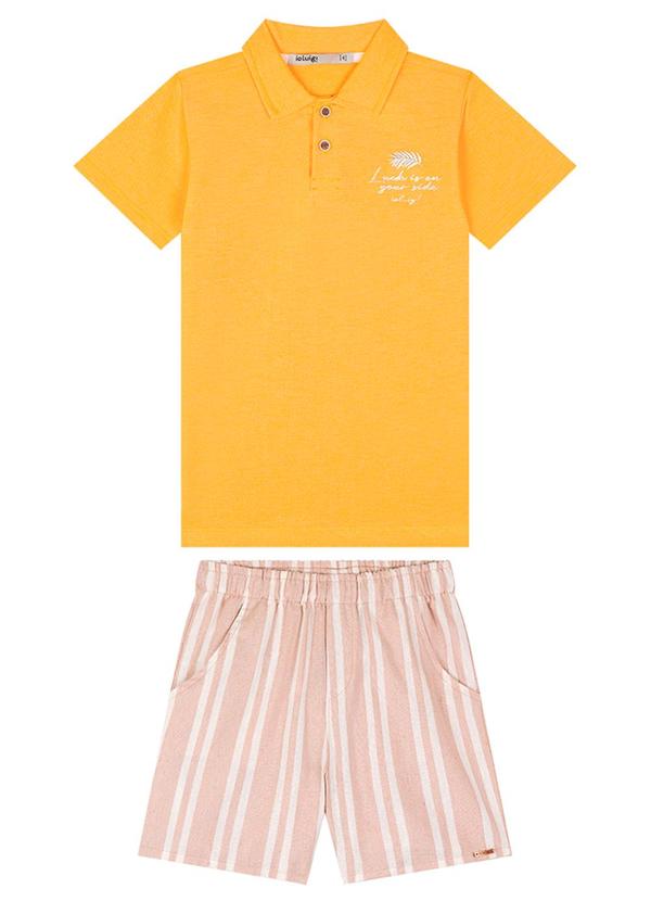 Vista 2 Conjunto Camisa Polo e Bermuda em Sarja Amarelo Ioluig Ioluig