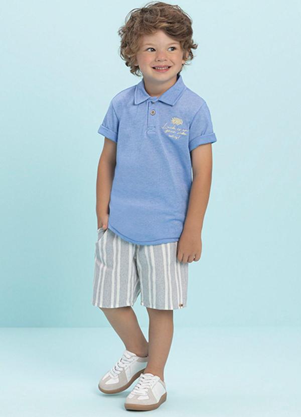 Vista 2 Conjunto Camisa Polo e Bermuda em Sarja Azul Ioluig Ioluig
